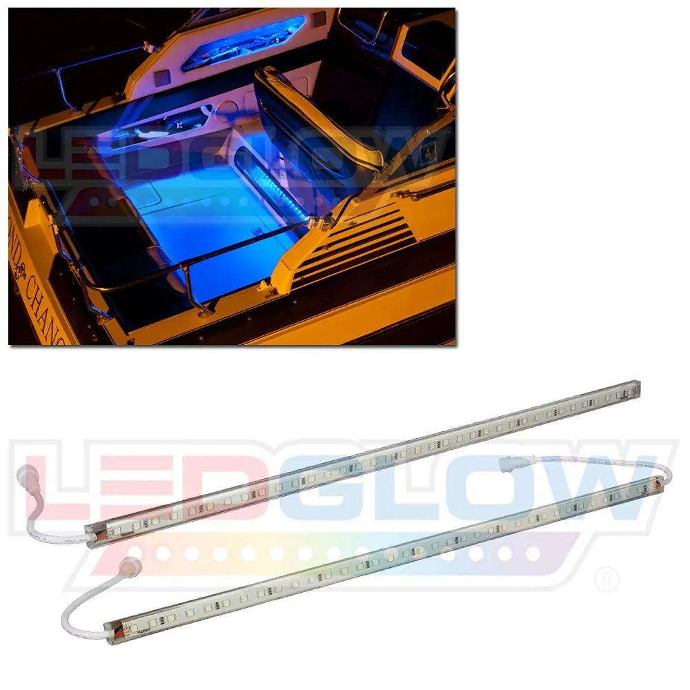 LEDGlow 2pc Blue LED Boat Deck and Cabin Lighting Kit - 72 LEDs - Waterproof Connectors and Light Tubes