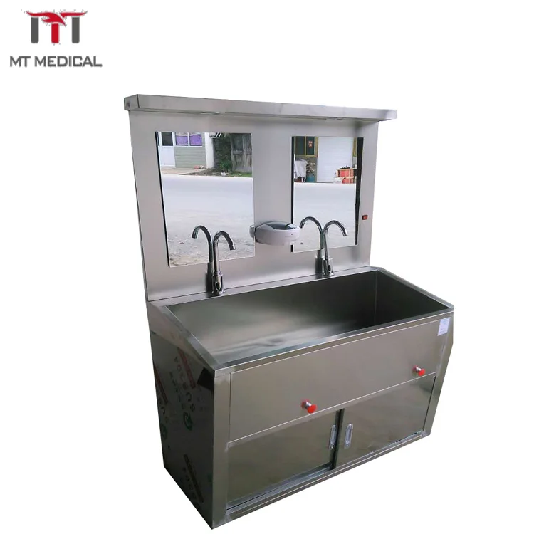 Stainless Steel Hospital Medical Surgical Touch Surgeon Scrub Up Sink With 4 Seaters