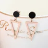 Valentine's Day Girls Daily Wear Jewelry Black Glaze Triangle Drop Earrings Luxury Rose Gold Geometry Triangle Dangle Earrings