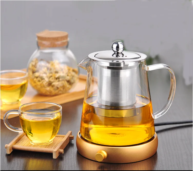 Heated Glass Teapot Double Wall Glasses Teapot With Filter Net Glass