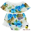 Summer Children Ruffle Straight Collar Blue Floral Printed Matching Diaper Toddler Baby Girl Bloomer Ser