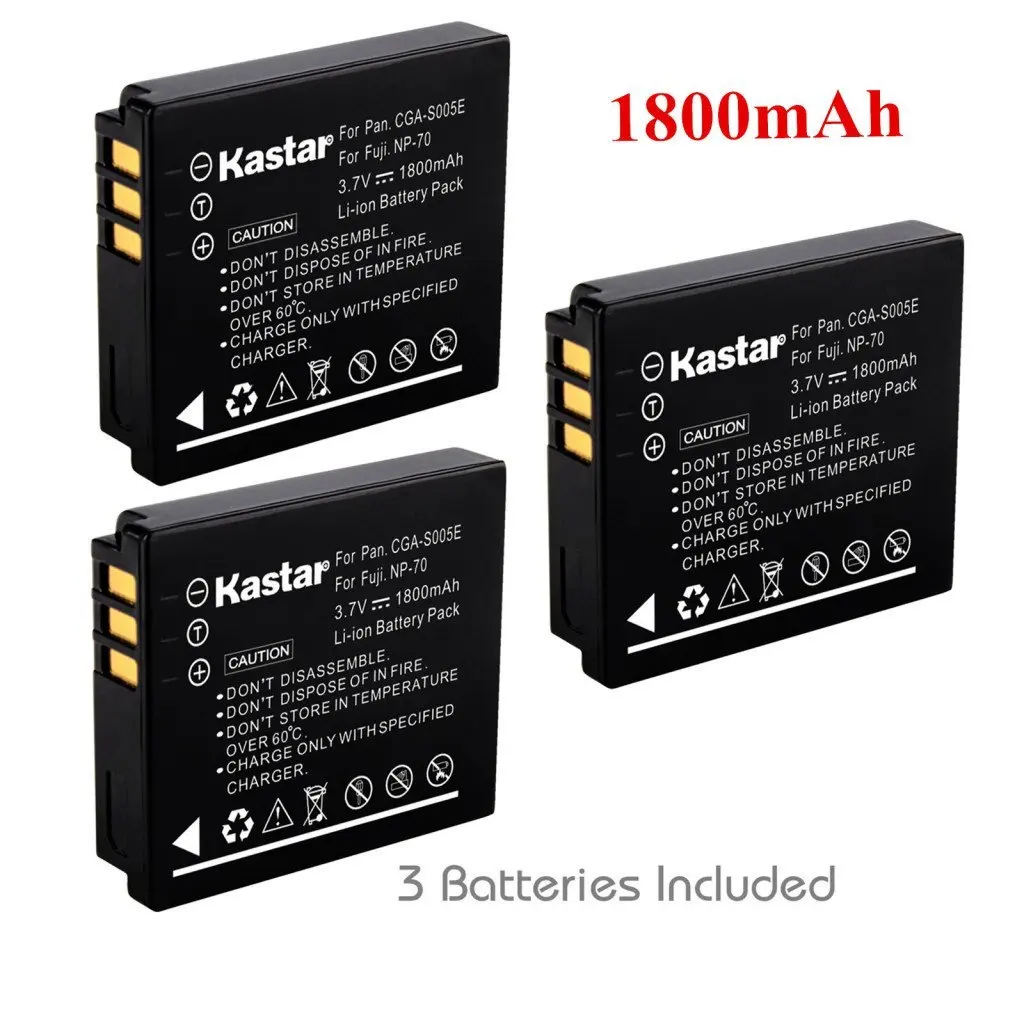 Kastar Battery (3-Pack) for Panasonic Lumix CGA-S005, CGA-S005A/1B, CGA-S005E, CGA-S005GK, DMW-BCC12 and DE-A12 work with Panasonic Lumix DMC-FS1, DMC-FS2, DMC-FS2, DMC-FX01, DMC-FX07, DMC-FX1, DMC-FX3, DMC-FX7, DMC-FX8, DMC-FX9, DMC-FX10(FX10GK), DMC-FX12, DMC-FX50, DMC-FX100, DMC-FX150,
