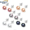 8mm AAA 5 colors button pearl earring set 925 sterling silver stud pearl women earrings