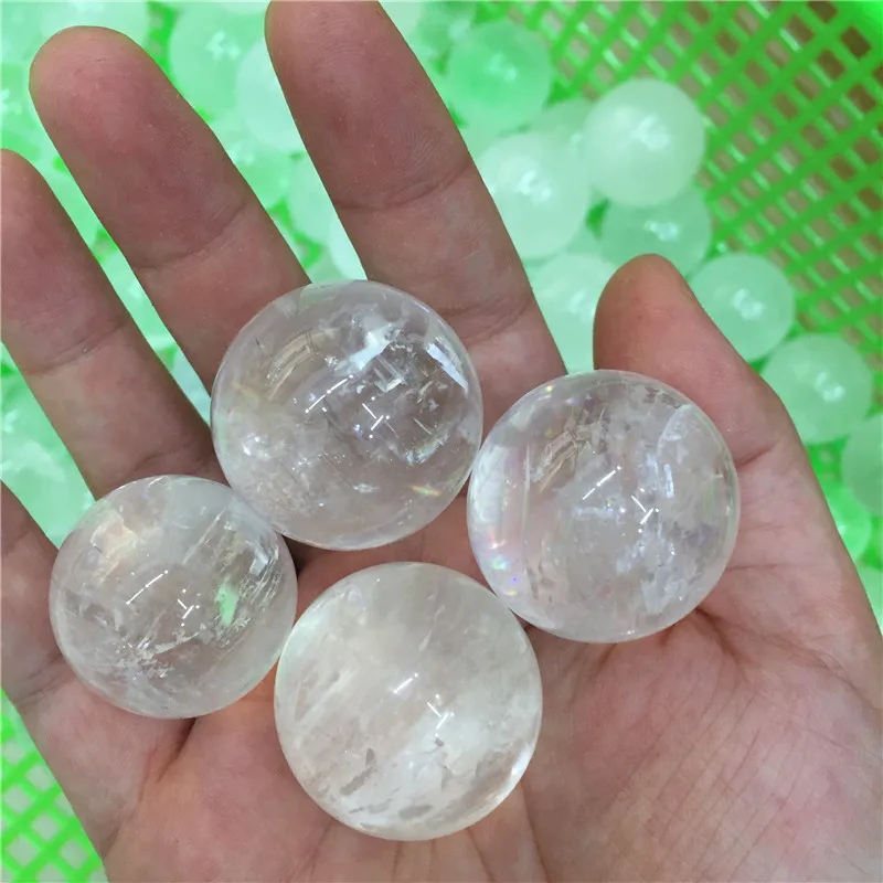Lucky Natural White Clear Calcite Quartz Crystal Stone Ball Rainbow