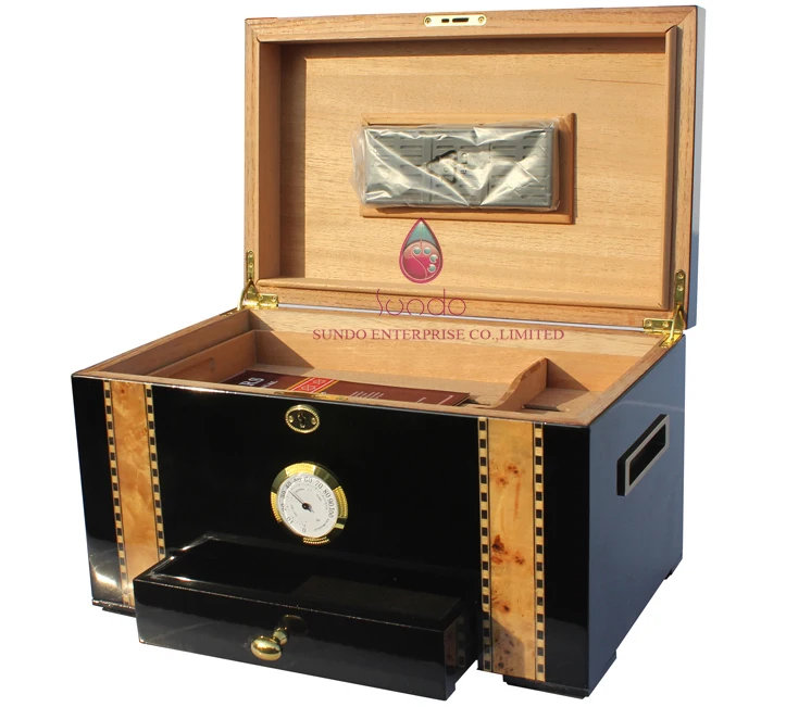 Fancy Large Wood Humidor Box In Black Lacquer Buy Wood Humidor Box