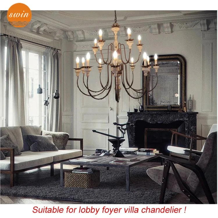 New Design Two Tiers Big Wooden Chandelier 15 Lights Antique