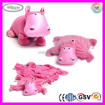 D783 Soft Hippo Pillow Blanket Pink Kids Loved Plush Animal Pillow