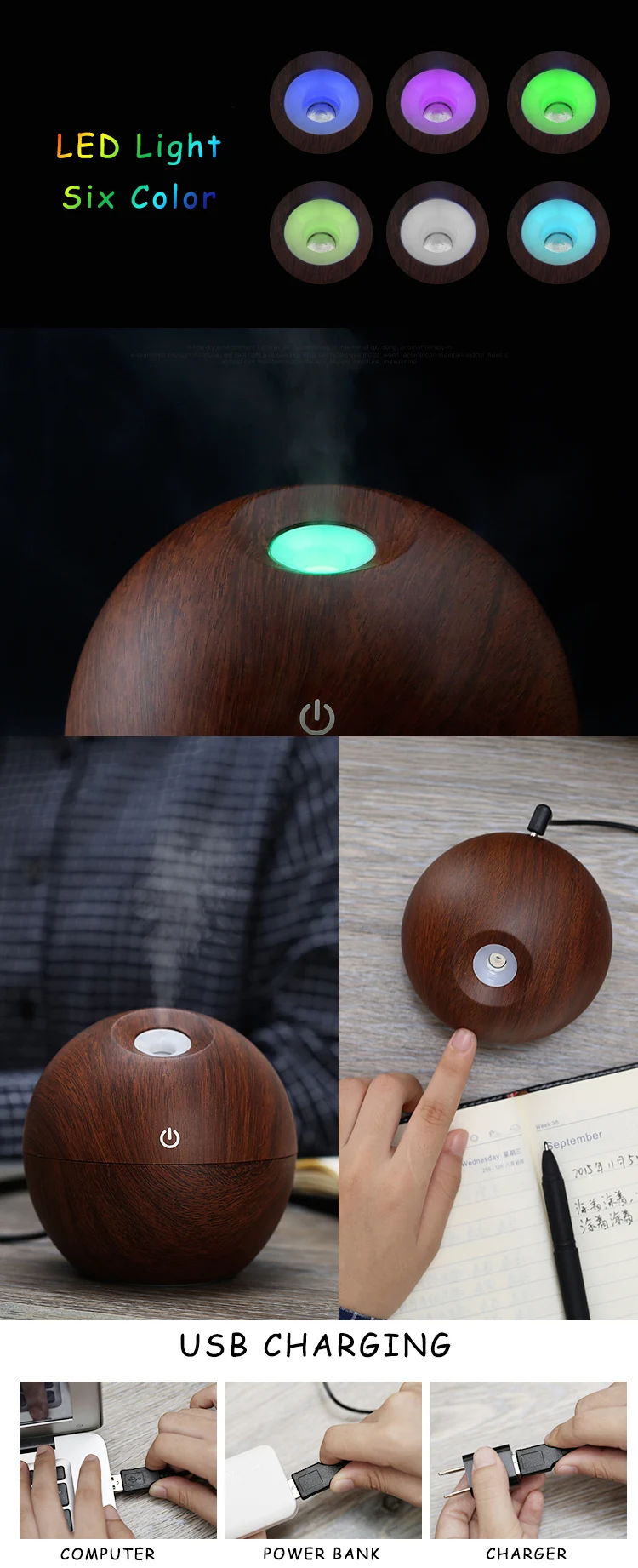 Mini Portable 130ml ABS Usb Aroma Diffuser Essential Oil Ball Dispenser, Home Use  Ultrasonic Humidifier