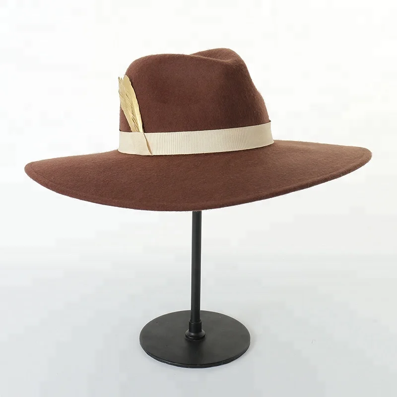 Feather Decoration 12.50cm Wide Brim Fedora Hat Made Of Wool Felt Buy Feather Wool Felt Hat