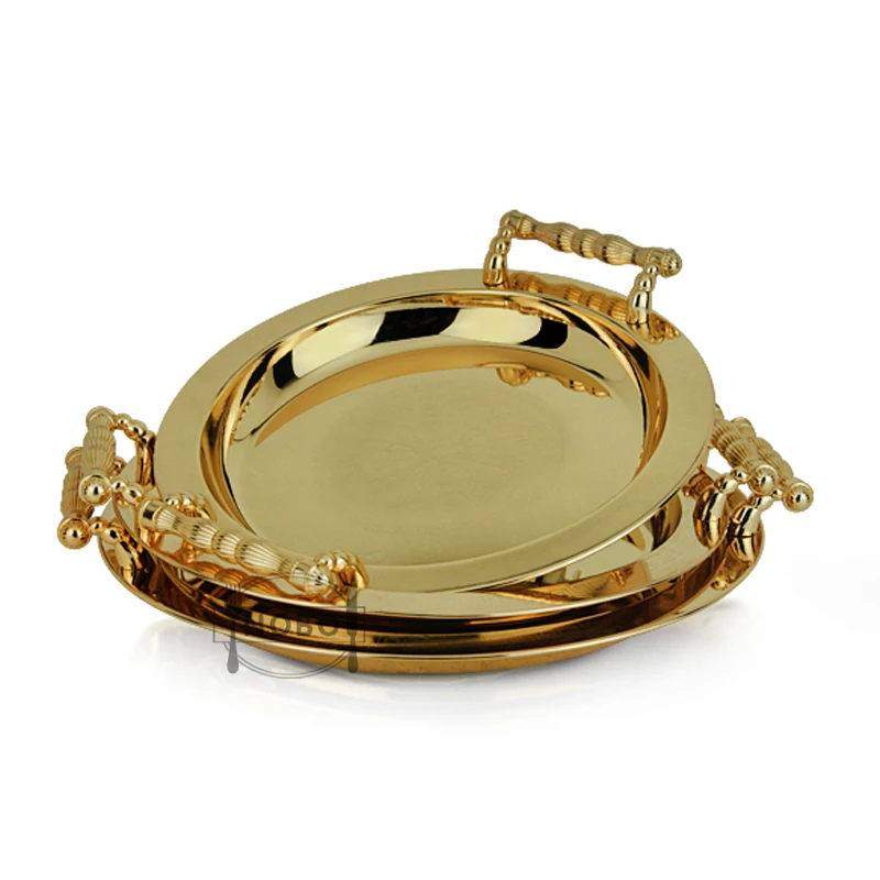 Hot Sale Luxury Decorative Stainless Steel Copper Gold Plate Round Metal Serving Tray With