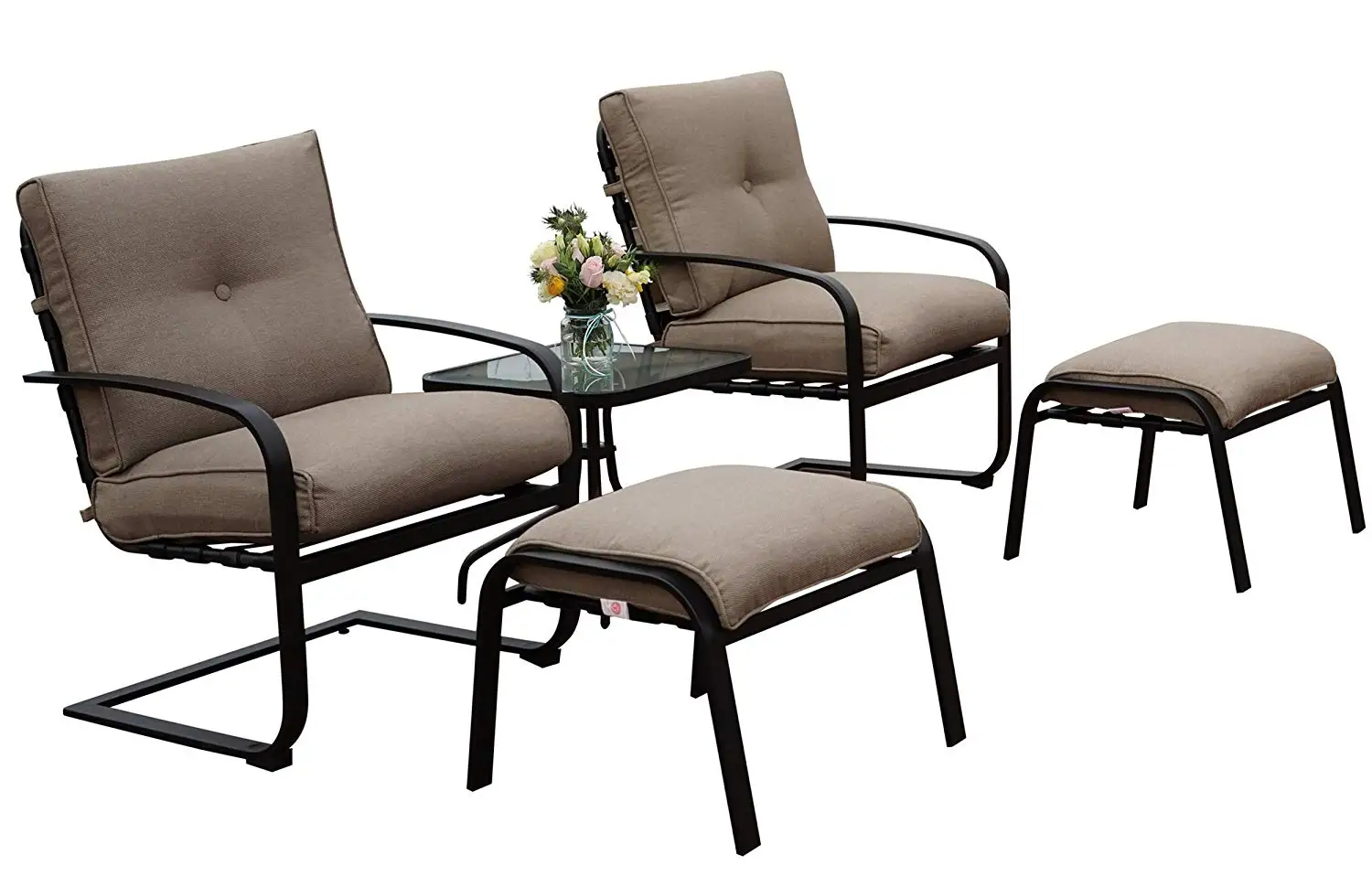 Kozyard Habana Patio 5PCS Spring Conversation Sets with Beige Cushion and Ottoman Great for Patio, Deck, Porch, Poolside Conversation or Drinks