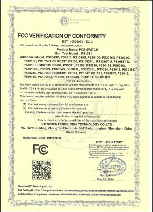 CE/FCC/RoHs certificate 5 port with 4 PoE port IEEE802.3af/at standard ...