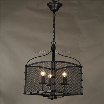 Retro E14 Candle Bare Bulb Indian Tye Basket Chandelier Wrought Retro E14 Candle Bare Bulb Indian Tye Basket Chandelier Wrought Black Iron Triple Pendant For Restaurant