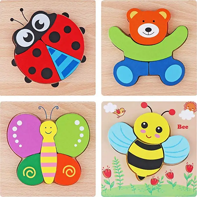 Free custom Kids Wooden 3D Puzzle Jigsaw Toys For Children Cartoon Animal Vehicle Wood toddler Puzzles factory