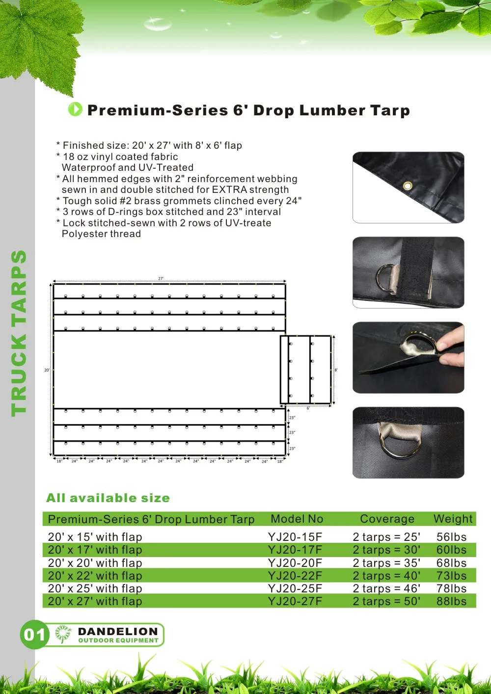 Super Light 14 Oz Lumber Tarp – 24x18 Feet, 8-Foot Drop With Flap, Black, D-Rings 6 thumbnail image
