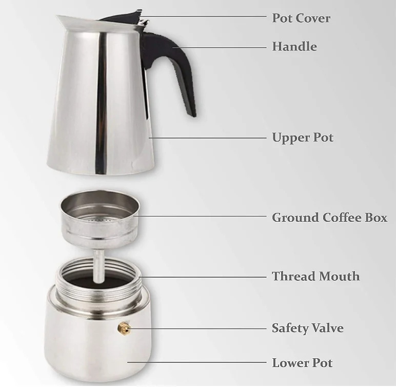 Stainless Steel Moka Espresso Percolator Stovetop 2/4/6/9/12cup Coffee Pot Maker 