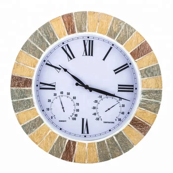 17 3 Oversized Faux Stone Indoor Or Outdoor Wall Vintage Clock With 17 3 Oversized Faux Stone Indoor Or Outdoor Wall Vintage Clock With Thermometer And Hygrometer