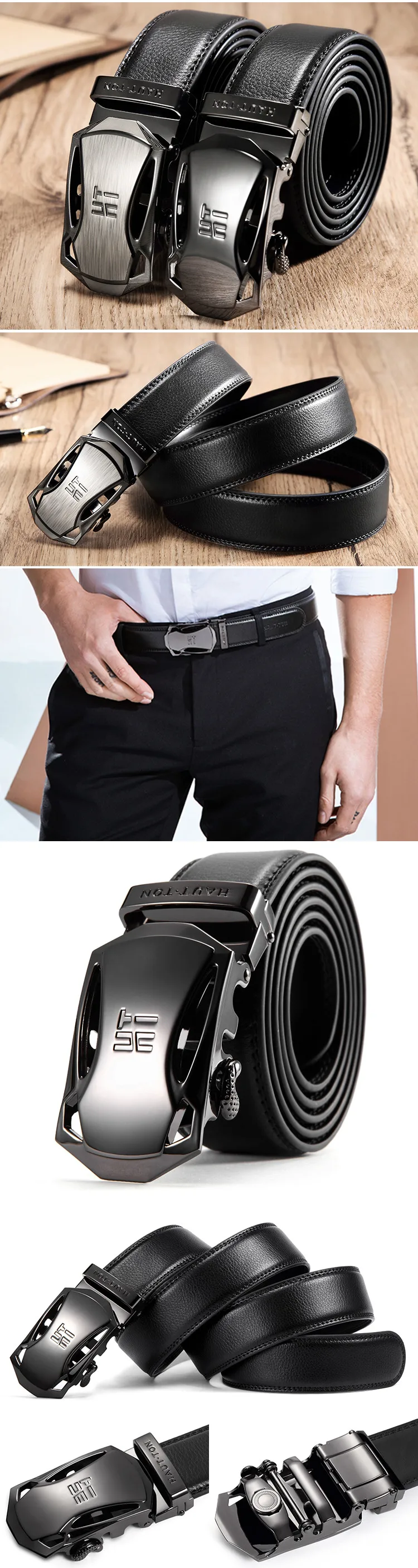 2019 fashion custom logo Sliding Auto Buckle Leather Belt Alloy Auto Buckle Belts for men