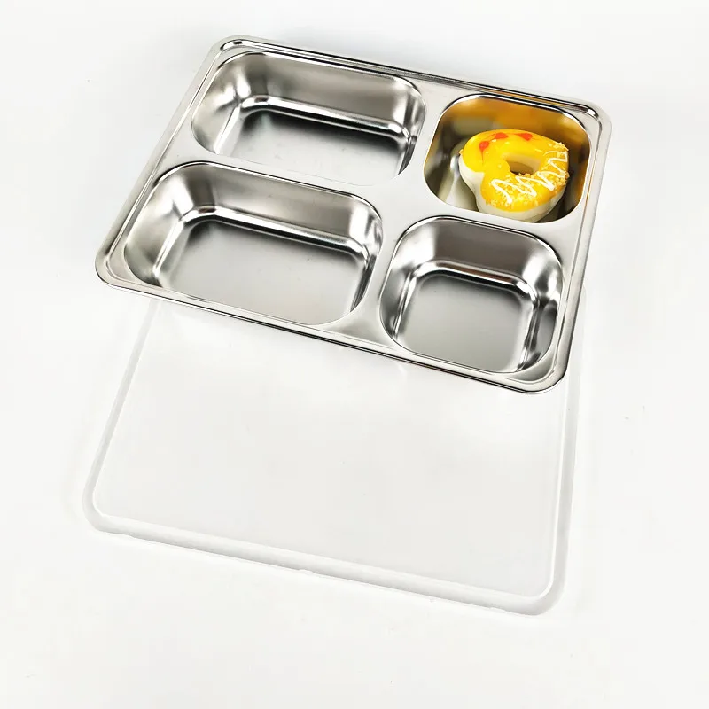4 Compartment Hospital Food Tray Stainless Steel Deep Fast Food Tray