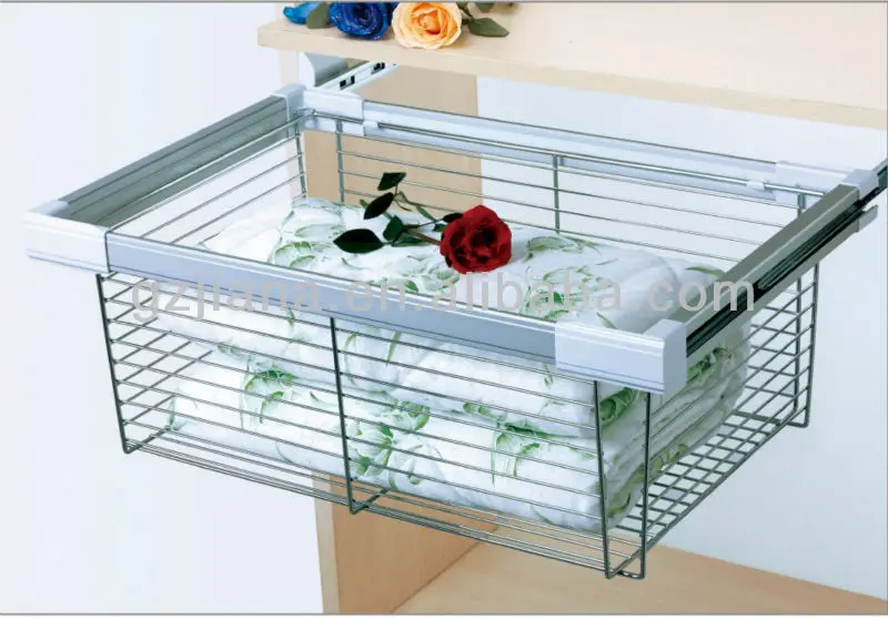 China Cabinet Basket Storage Sliding Wire Basket For Wardrobe