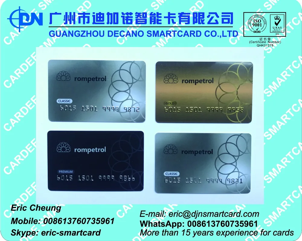 Plastic cards with gold and silver embossing card number