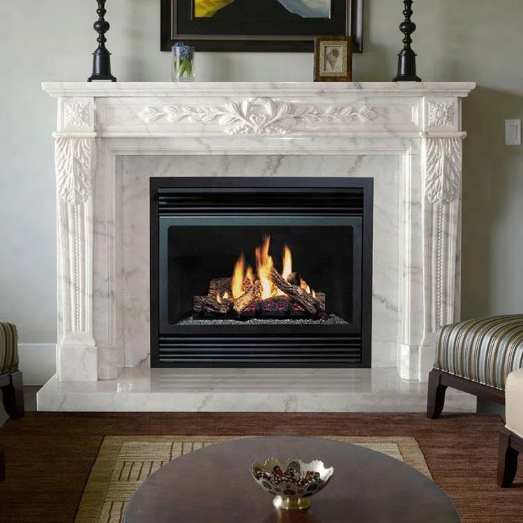 Artificial White Marble Natural Stone Fireplace Mantel For Sale