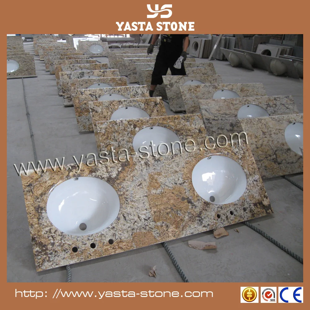 Double Sinks Crystal Yellow Granite Bathroom Countertop Buy Granite Bathroom Countertop
