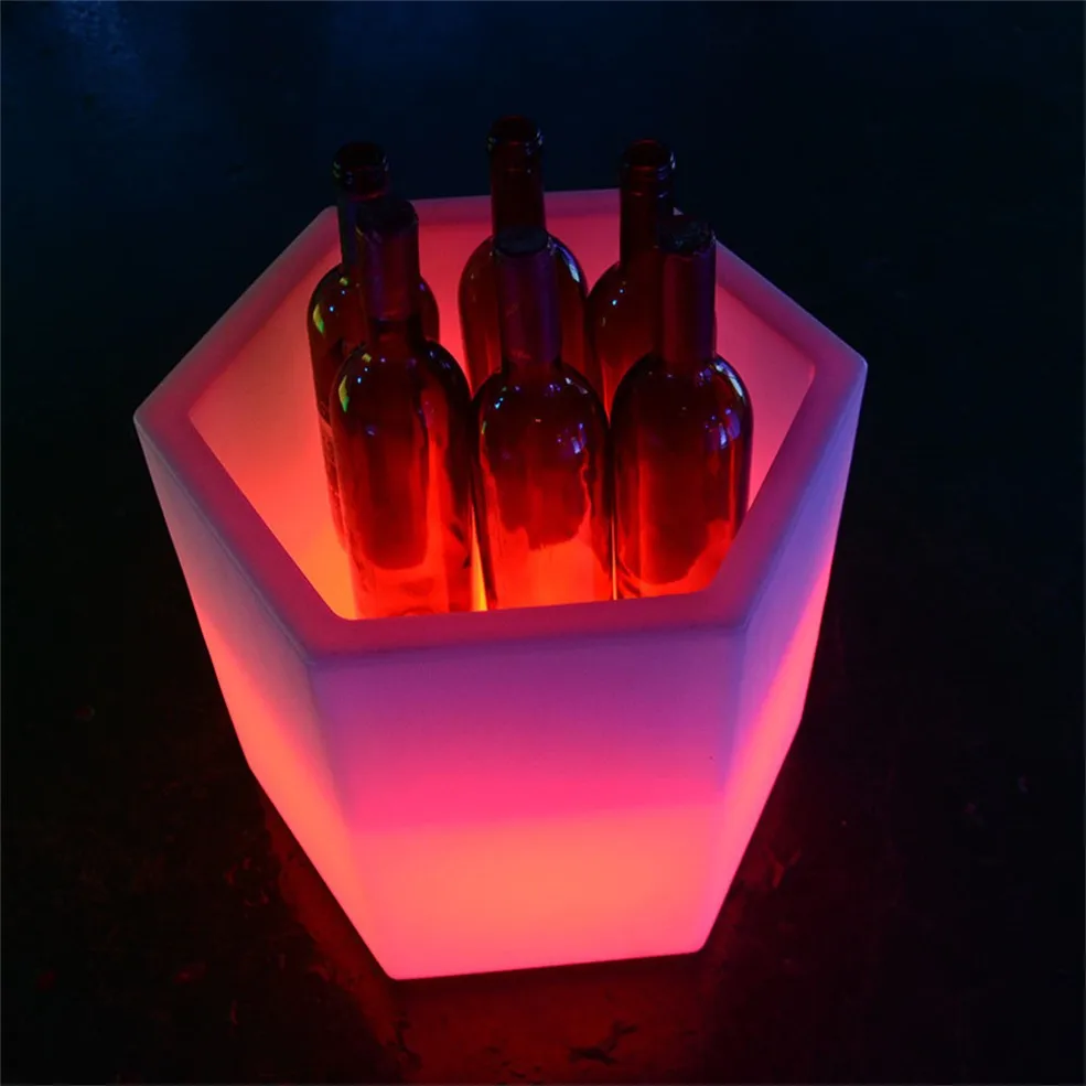 Plastic Led Lighted Ice Bucket Serving Tray Portable Outdoor Lantern Party Bar Led Cube Bucket