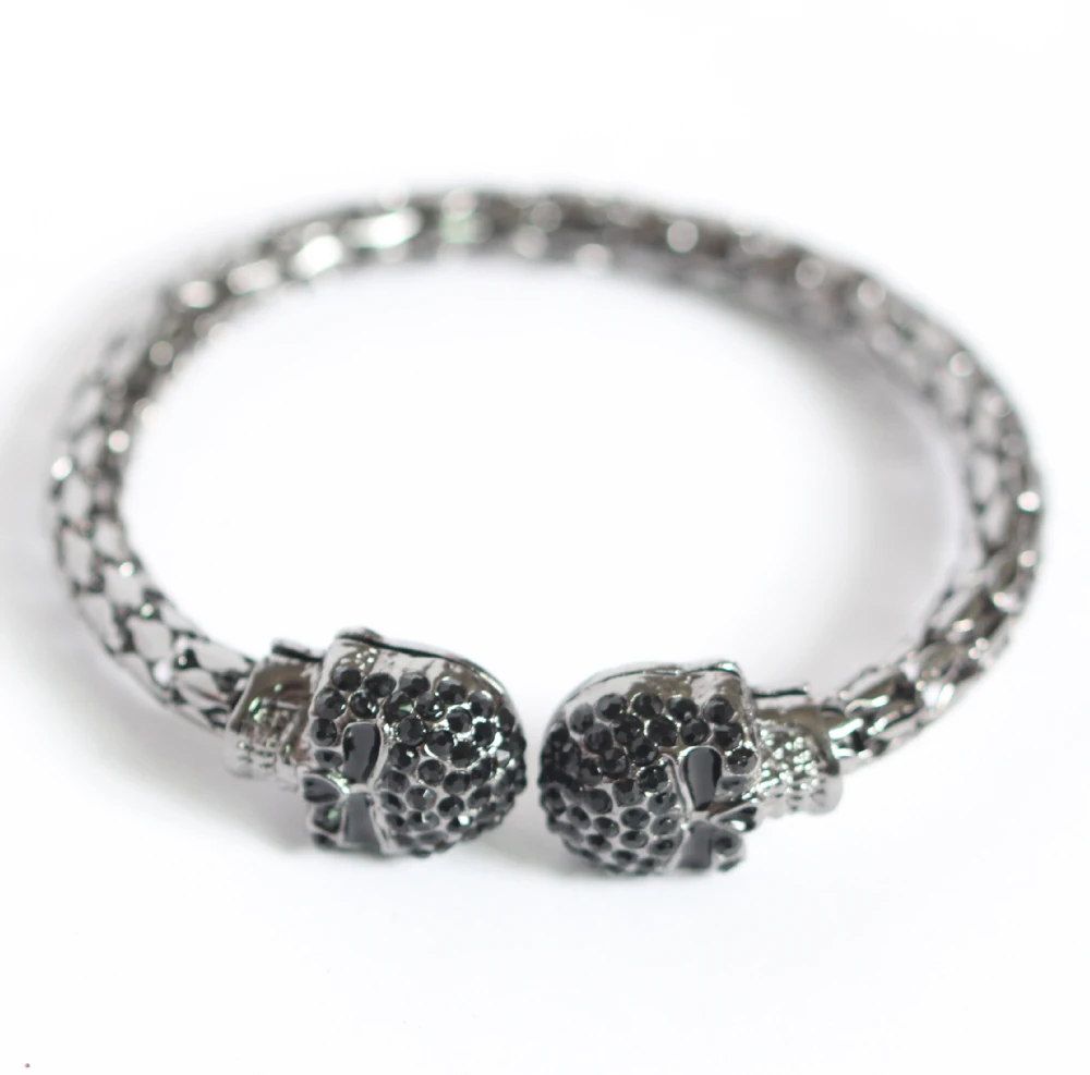 Cool Men Bangle Bracelet Flexible Crystal Skull Women Cool Men Bangle Bracelet Flexible Crystal Skull Women Black