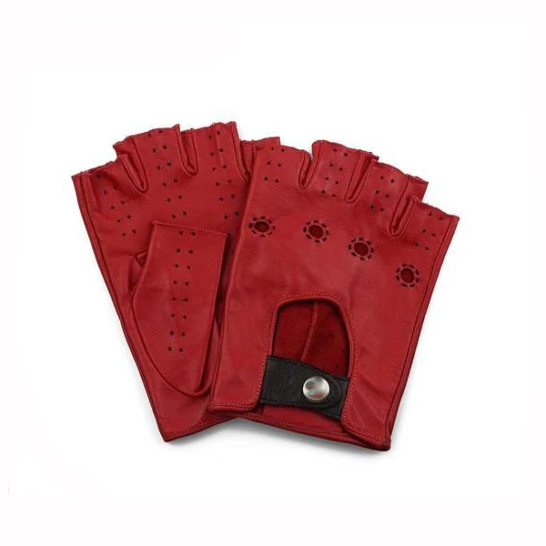 red leather fingerless gloves