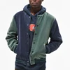 custom vintage washed hooded colorblock men bomber jacket