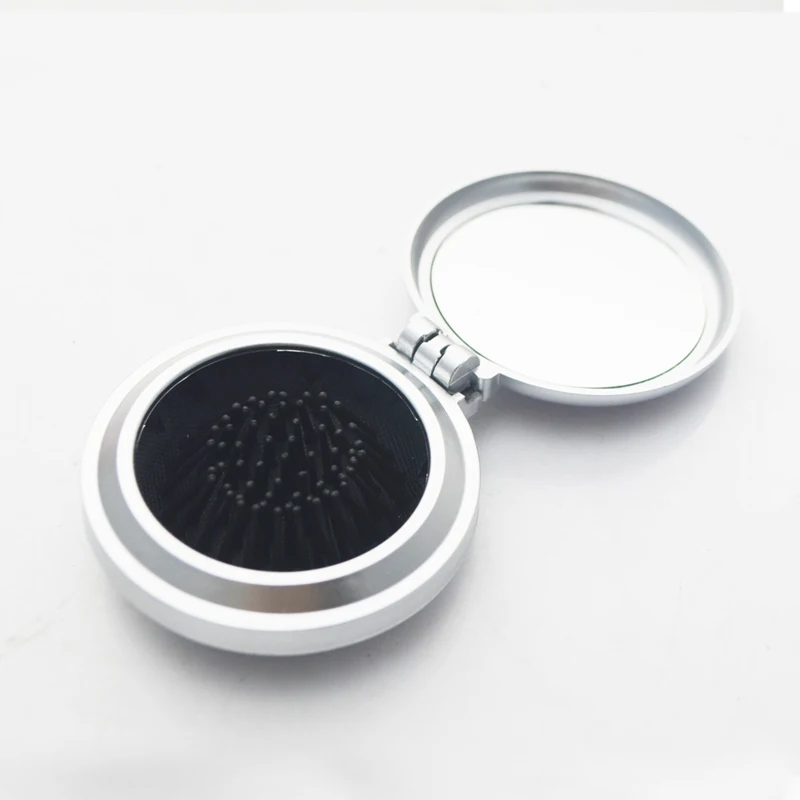 Mini Size Round Pocket Cosmetic Hair Brush With Mirror