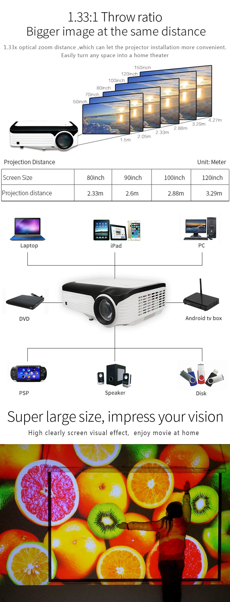 CRE 2019 hot sale OEM LCD proyector 3200 Lumens  full HD 4K portable home theater projector