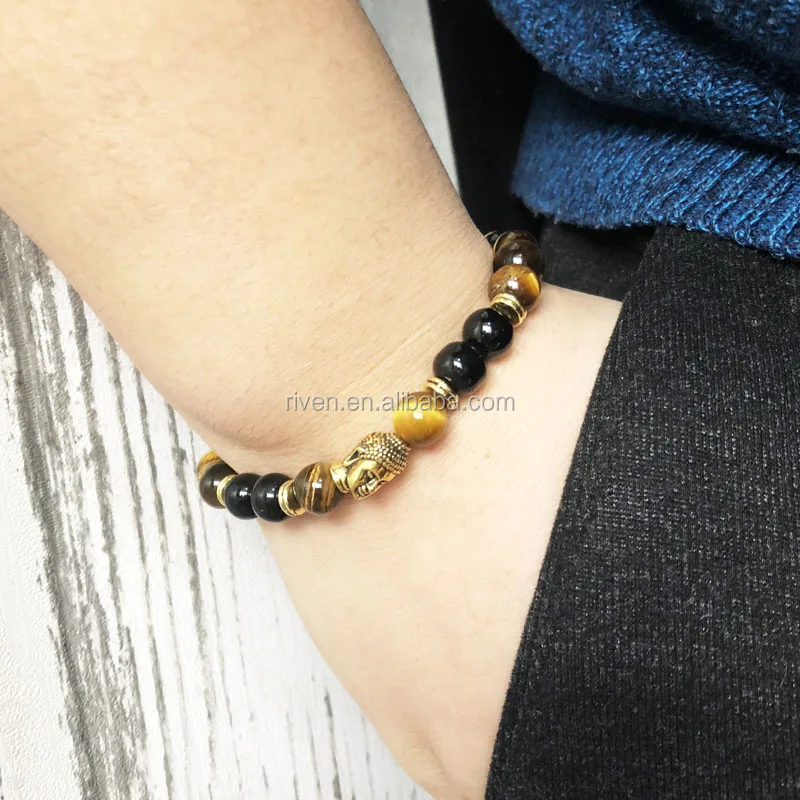 Sn0389 Gold Jewelry Men Buddha Bracelet Black Onyx Red Agate Gold Buddha Bracelet Black Onyx