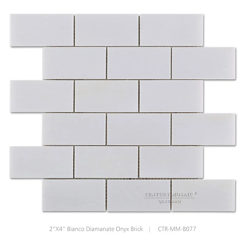 Polished Bianco Diamante White Onyx Brick Mosaic Tile Bathroom White Onyx Brick Mosaic Tile Bathroom