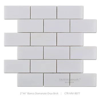 Polished Bianco Diamante White Onyx Brick Mosaic Tile 