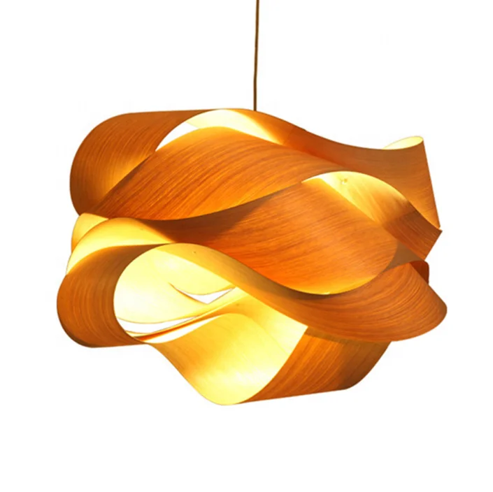 2019 DIY wood skin hanging fluorescent light fixtures indoor single led veneer kitchen pendant lighting