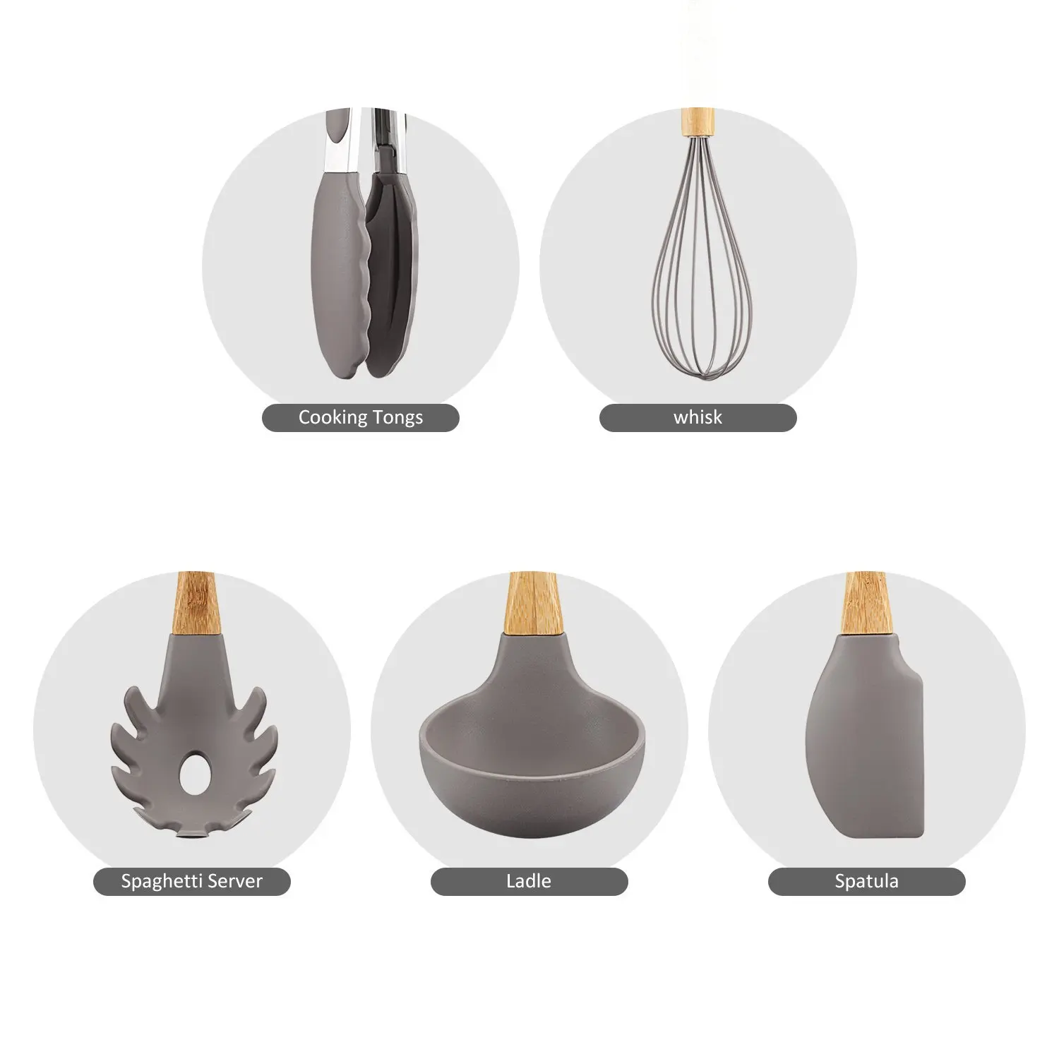 2019 hot sale 9 pieces  food standard  kitchen wooden and bamboo utensil set