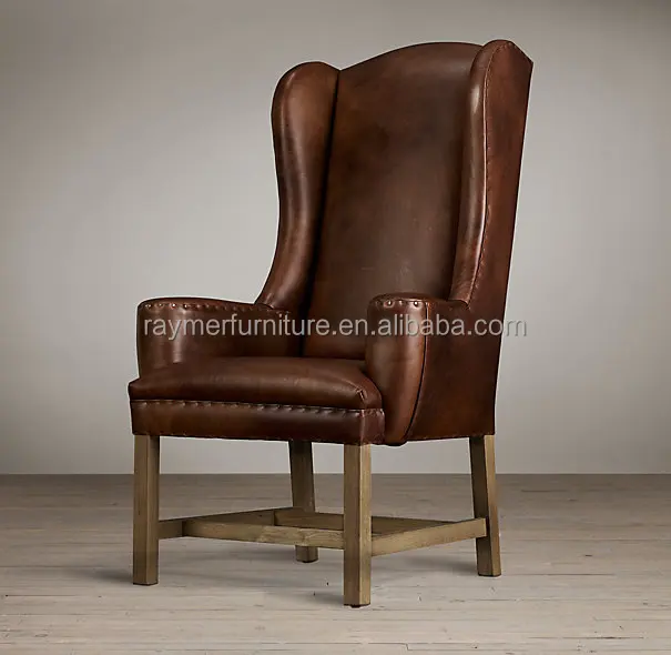 French Vintage Wooden High Wing Back Dining Arm Chairs