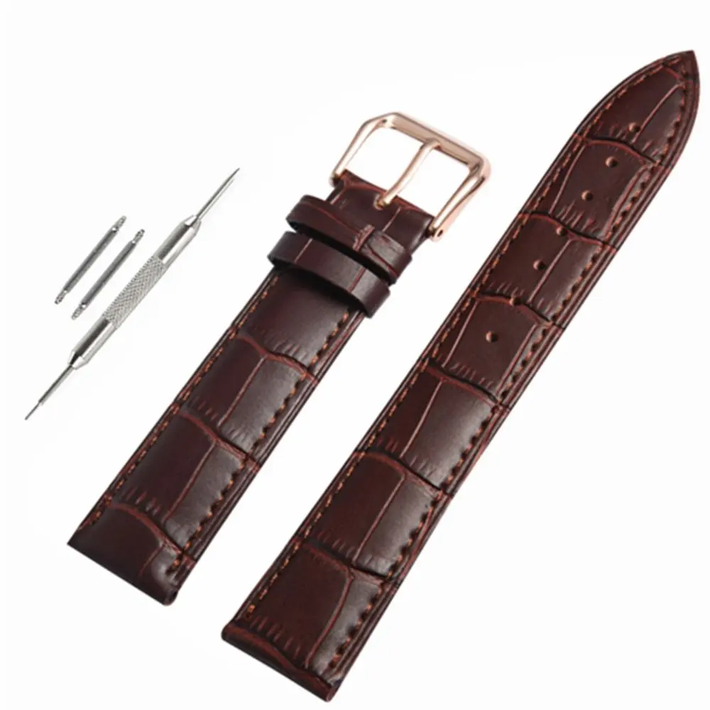 Leather Watch Band With Rose Gold Watch Buckle - Choices Of Color