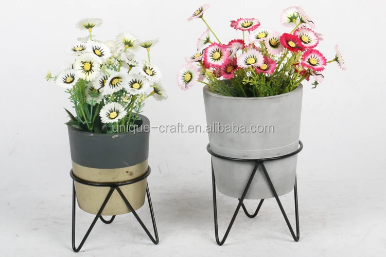 Concrete Flower Pot Molds, Concrete Planters With Metal Flower Stand Pot Holder