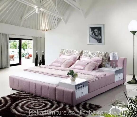 Luxury Pink Bed Sets Ultra King Wooden Solid Wood Bed Frame With