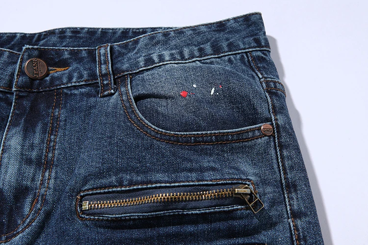 Mens Leg With Hole Straight Slim fit Biker Denim Jeans Trousers Skinny Pants