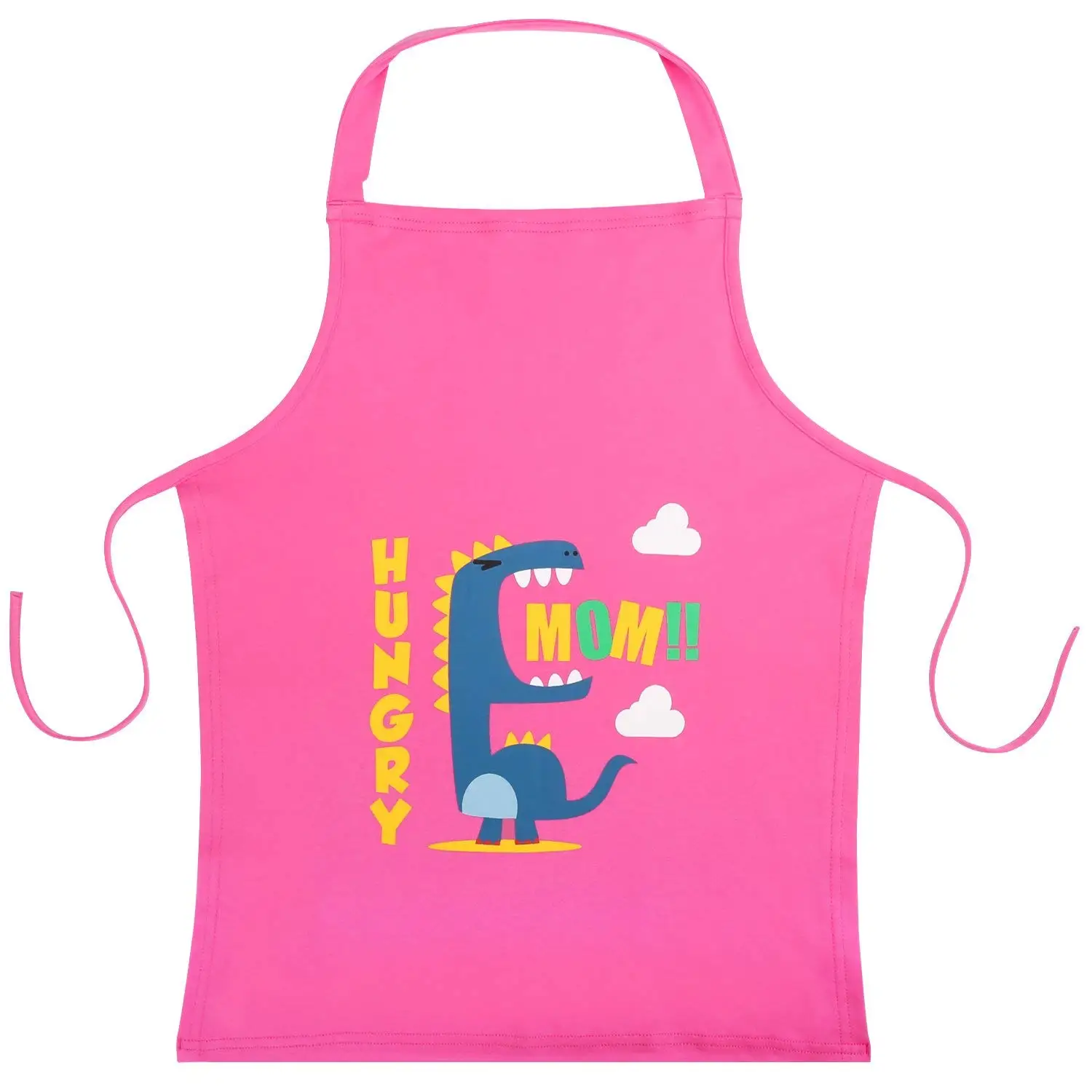 Nuovoware Kids Apron, Cute Cartoon Cotton Child Smock Reusable Small Apron 22" x 18" for Cooking, Painting, Crafts and Classroom - Pink