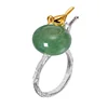 Lotus Fun Vintage Style 925 Natural Stone Cute Retray Bird Silver Ring Stone For Women Jewelry Wholesale