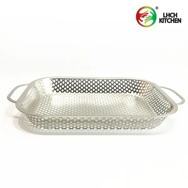 Stainless Steel Rectangular Perforated Mesh Bbq Roasting Pan Grill