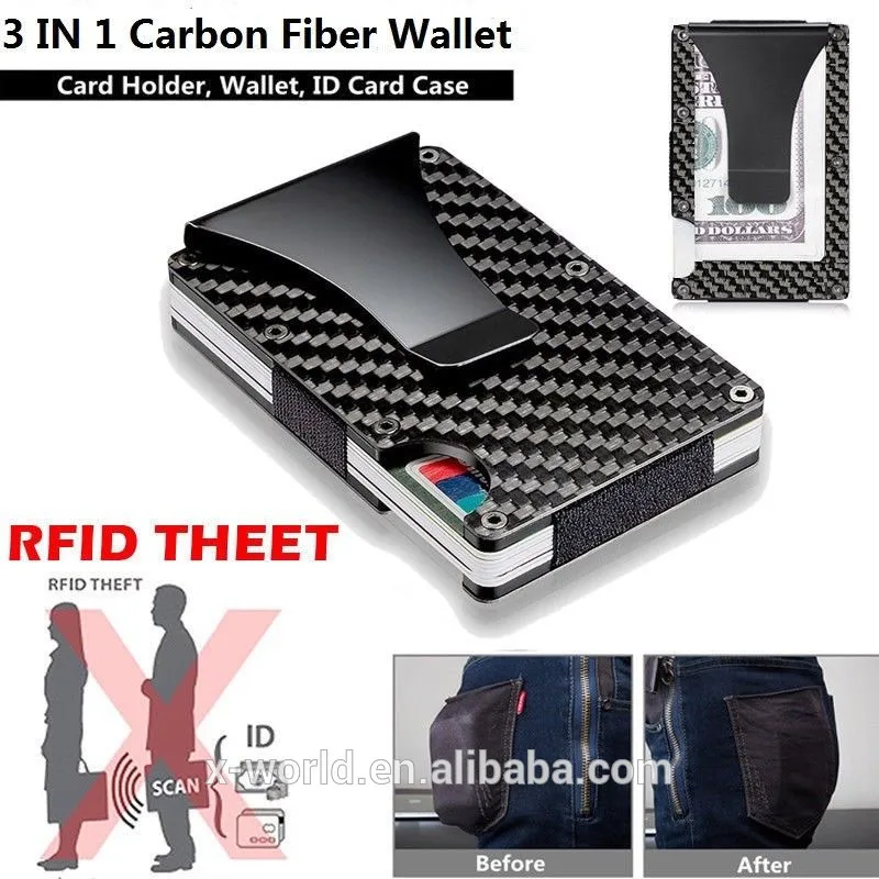 Anti Theft Id Card Rfid Wallet Slim Small Compact Rfid Wallet Money Clip Carbon Fiber Rfid