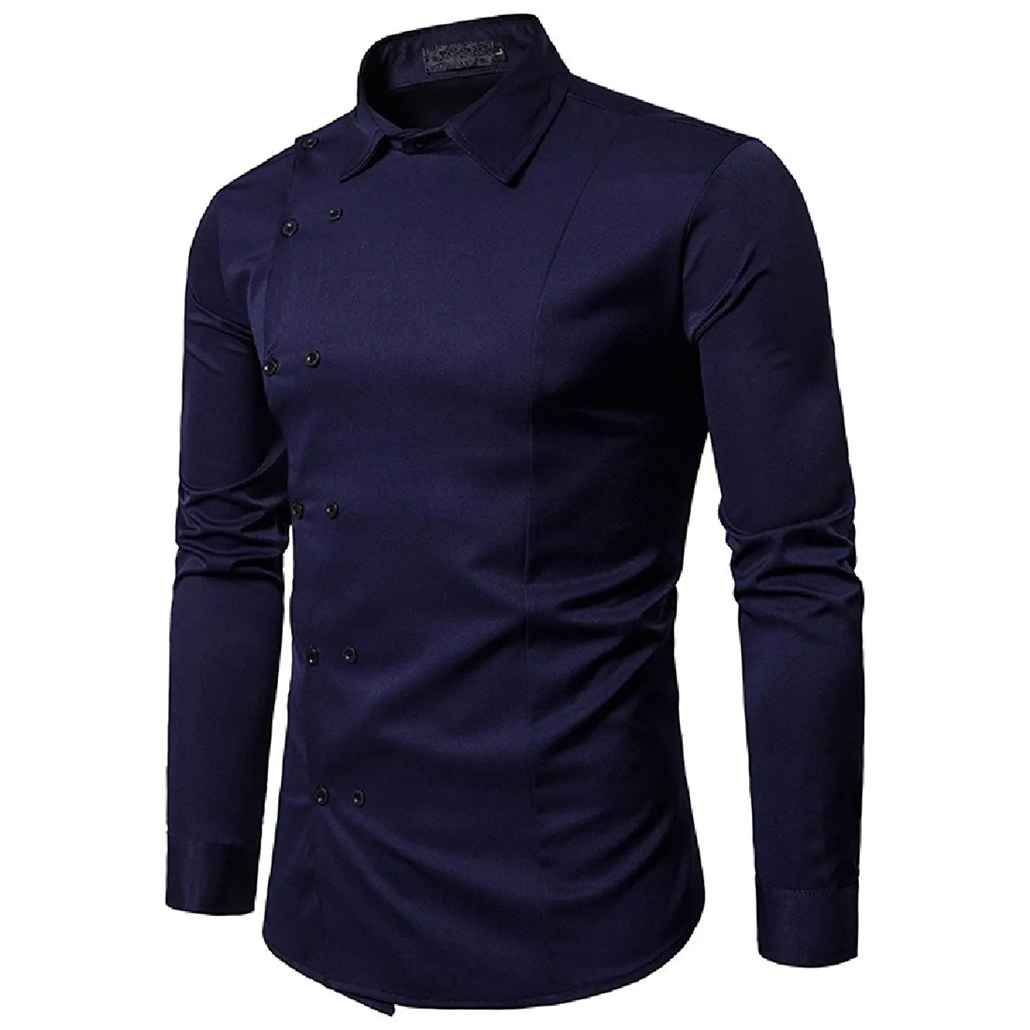 Ruhua Mens Turn-Down Collar Button Down Print Long Sleeve Slim Fit Work Shirt