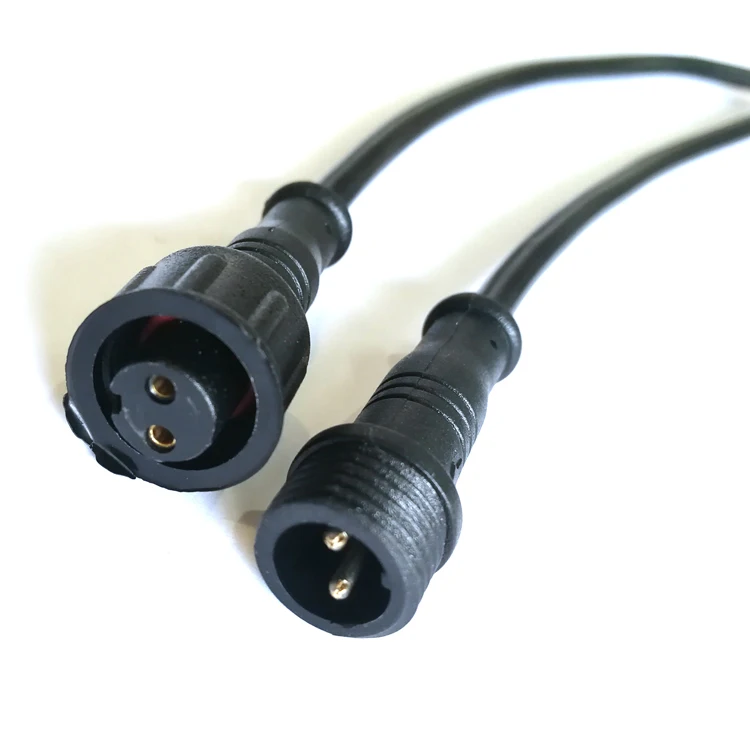 2 Core 2pin Black Pigtail Plastics Waterproof IP65 IP67 IP68 LED Connector Male Female Plug With Screw And Nut