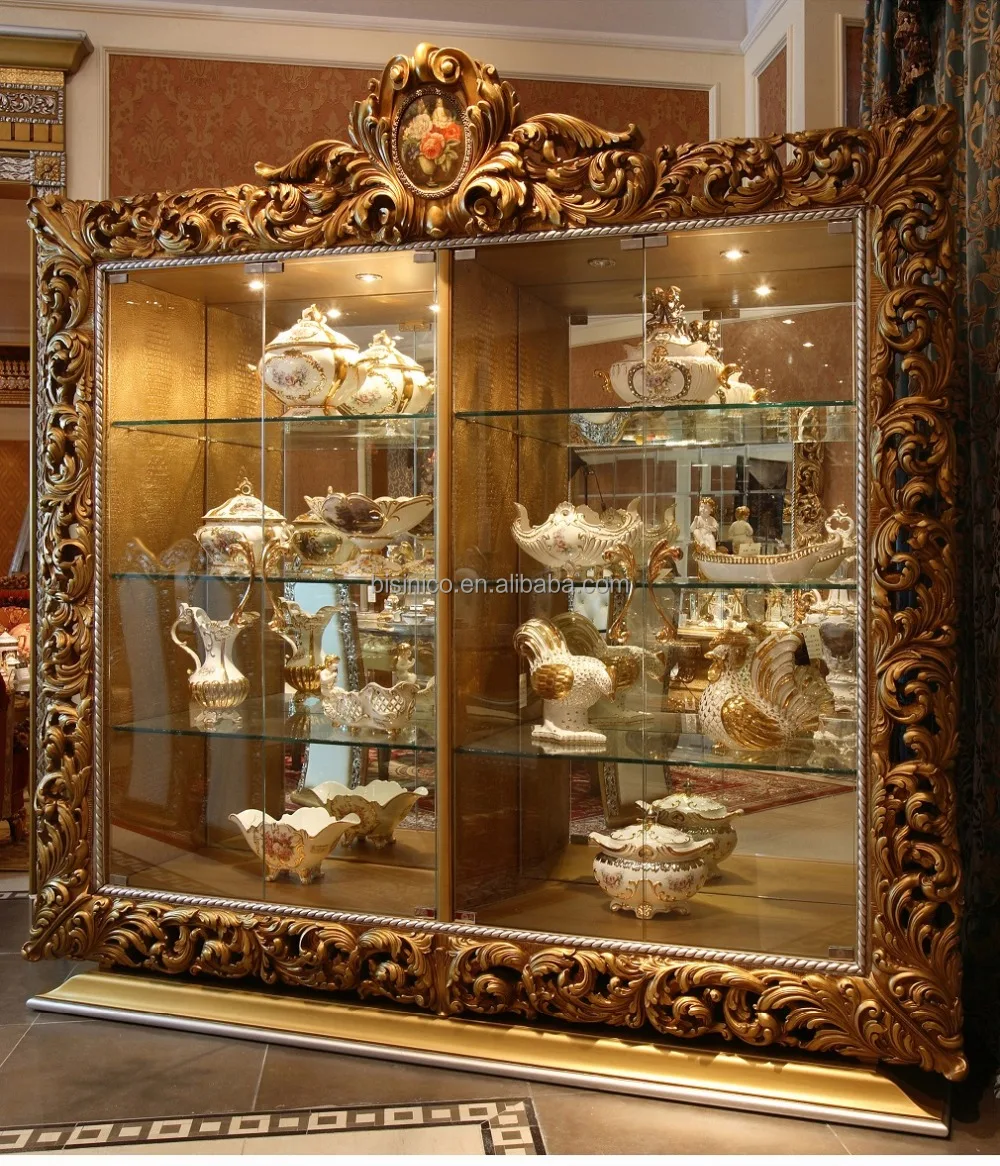 Estilo rococó francés de lujo de oro talla de madera buffet armario